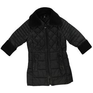 XOXO Girls M (8-10) Quilted Puffer Jacket Coat Black Sherpa Collar